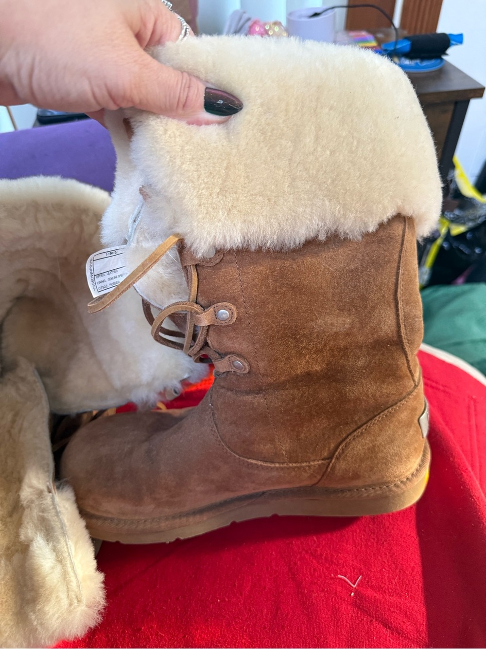 Women's Faux UGGS Fur Lined Brown Suede Winter Boots